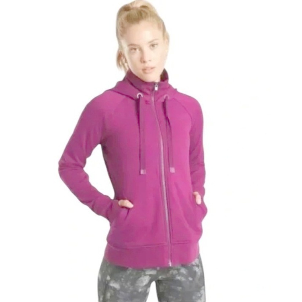 Athleta Triumph Full Zip fleece Hoodie Heathered Purple | Size Small